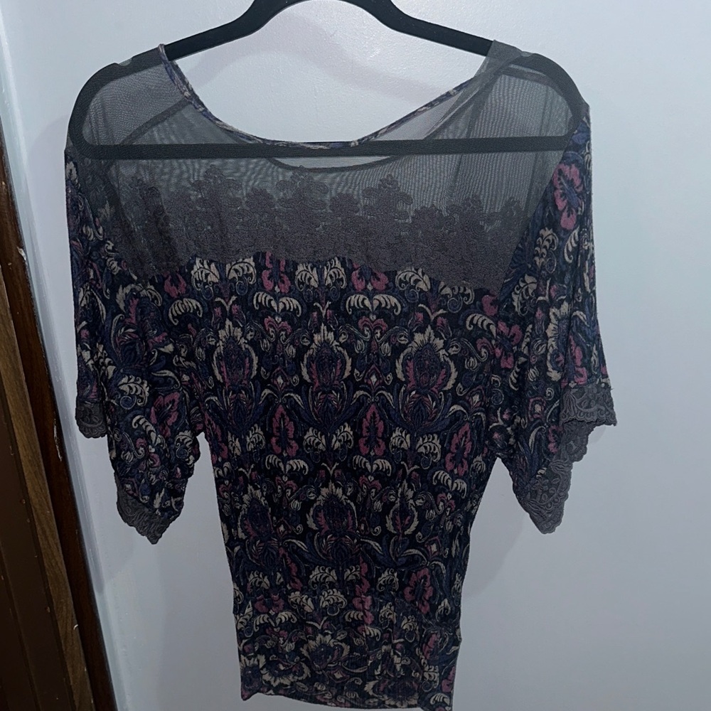 Free People Black and Pink Lace Blouse - Picture 1 of 4